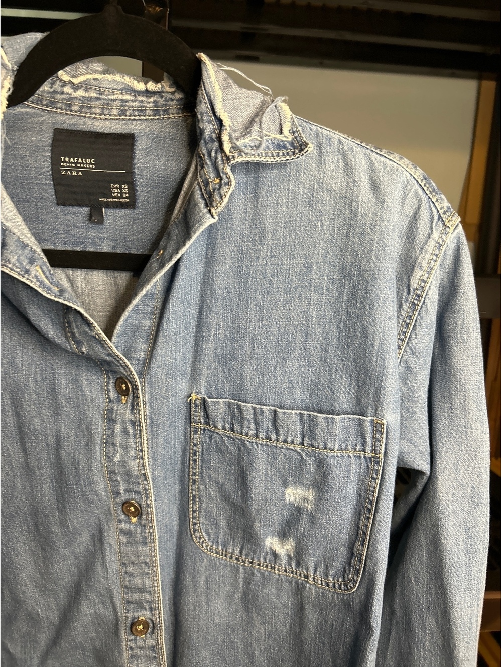 Zara Trafaluc Distressed Denim Shirt XS
